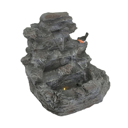 4-Tier Concrete Rock Waterfall Fountain with LED Lights | 20.8" Outdoor Garden Fountain with Adjustable Flow