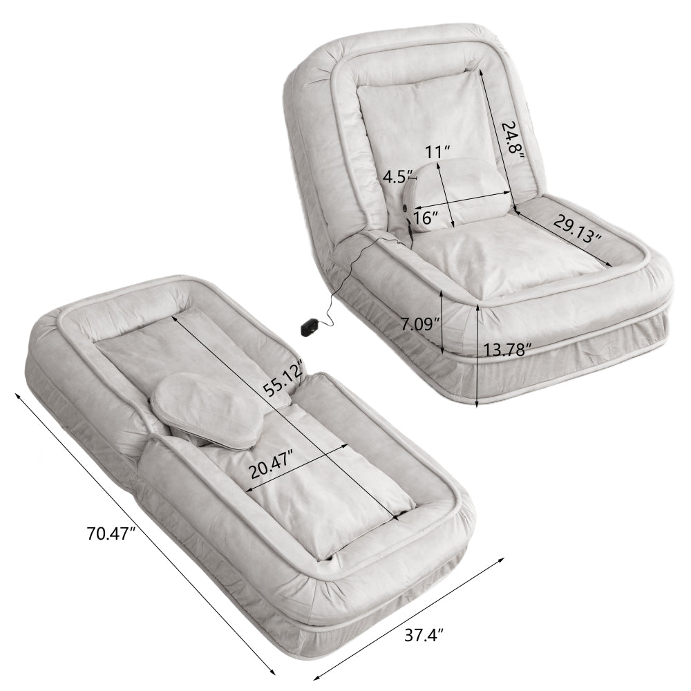 Oversized Velvet Floor Sofa Bed – 5 Adjustable Positions, Massage Pillow, 350 lb Capacity