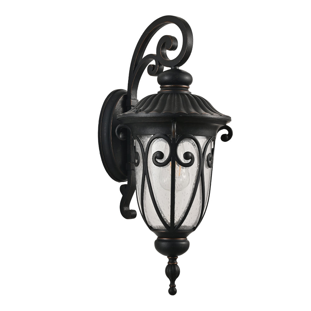 23" Outdoor Wall Lantern, Black Vintage Wall Sconce with Bubble Glass, Weatherproof Exterior Light Fixture for Porch, Patio & Entryway