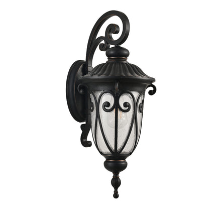 23" Outdoor Wall Lantern, Black Vintage Wall Sconce with Bubble Glass, Weatherproof Exterior Light Fixture for Porch, Patio & Entryway