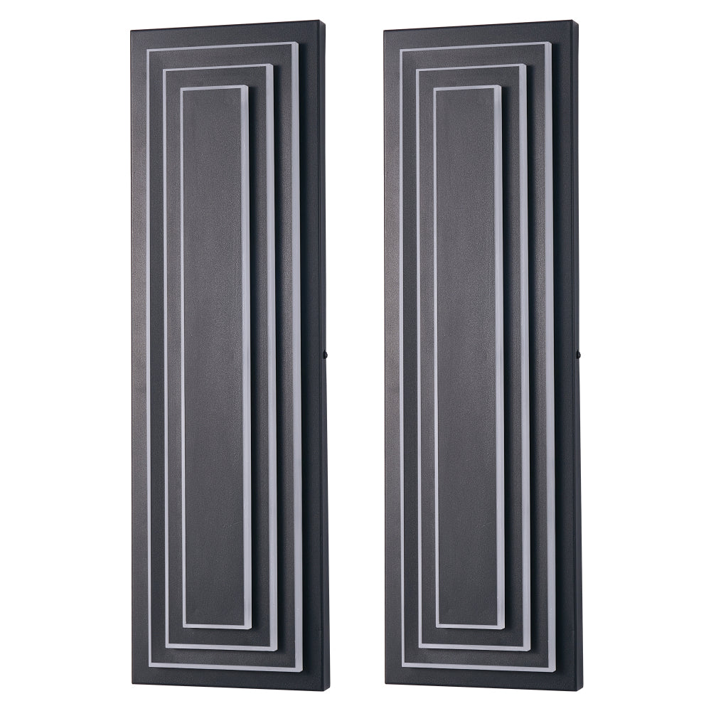 3-Tier LED Outdoor Wall Sconce | Modern Black Exterior Light with Acrylic Shade — 15.7" or 23.6", 24W Warm White, 2-Pack