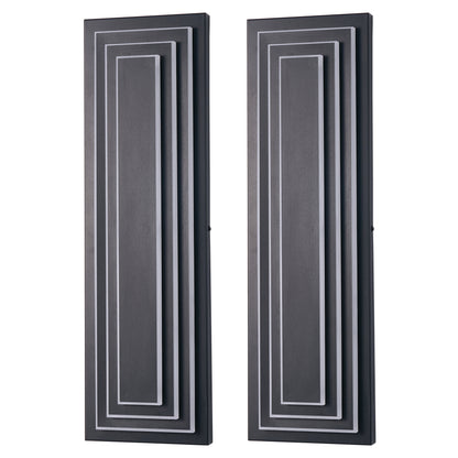 3-Tier LED Outdoor Wall Sconce | Modern Black Exterior Light with Acrylic Shade — 15.7" or 23.6", 24W Warm White, 2-Pack
