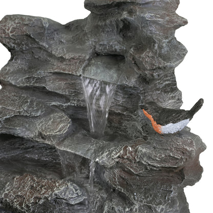 4-Tier Concrete Rock Waterfall Fountain with LED Lights | 20.8" Outdoor Garden Fountain with Adjustable Flow
