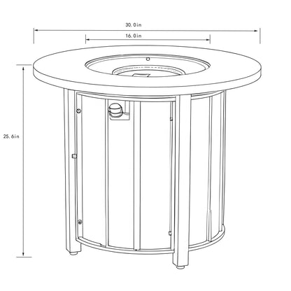 30" Propane Fire Pit Table | 50,000 BTU Round Steel Fire Table with Wood-Grain Ceramic Top & Rain Cover — Black