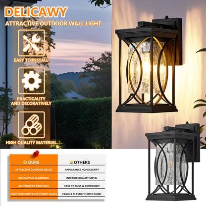 13.8" Oil-Rubbed Bronze Outdoor Wall Lantern | IP65 Waterproof Dusk-to-Dawn Sconce with Crack-Glass & Manual Override — Porch, Garage & Front Door