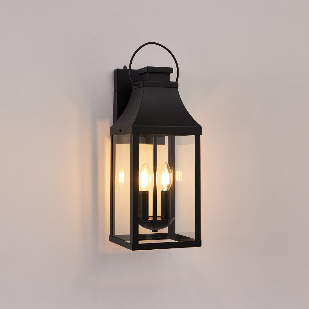 20" Dusk-to-Dawn Outdoor Wall Light | 2-Light Black Waterproof Porch Sconce with Tempered Glass — Garage, Patio & Front Door (1 or 2 Pack)