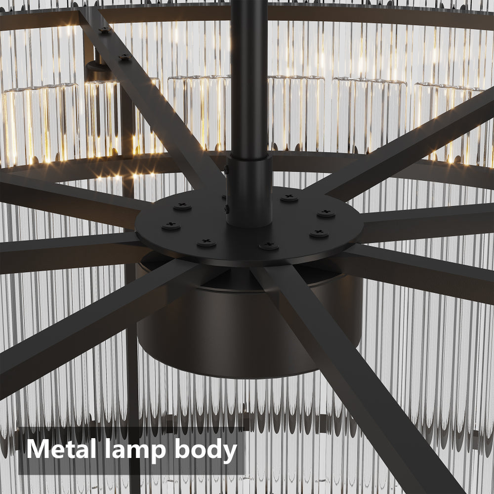 Close-up of black metal lamp body with radial arms and central column, part of Water Ripple Crystal Glass Chandelier.