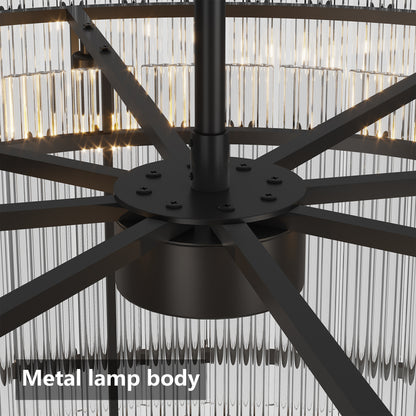 Close-up of black metal lamp body with radial arms and central column, part of Water Ripple Crystal Glass Chandelier.