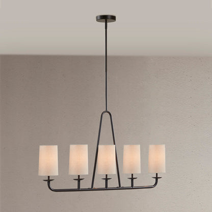 5-Light Modern Farmhouse Linear Chandelier – Drum Shades & Oil Rubbed Bronze | Kitchen Island & Dining Room