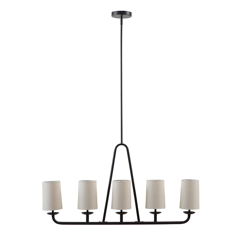 5-Light Modern Farmhouse Linear Chandelier – Drum Shades & Oil Rubbed Bronze | Kitchen Island & Dining Room