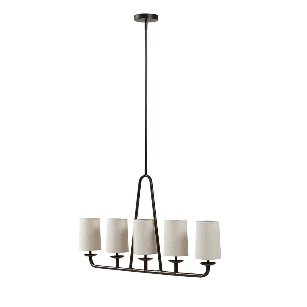 5-Light Modern Farmhouse Linear Chandelier – Drum Shades & Oil Rubbed Bronze | Kitchen Island & Dining Room