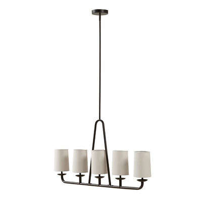 5-Light Modern Farmhouse Linear Chandelier – Drum Shades & Oil Rubbed Bronze | Kitchen Island & Dining Room
