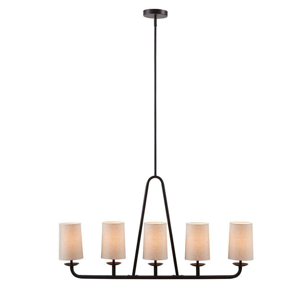 5-Light Modern Farmhouse Linear Chandelier – Drum Shades & Oil Rubbed Bronze | Kitchen Island & Dining Room