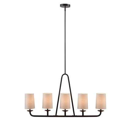 5-Light Modern Farmhouse Linear Chandelier – Drum Shades & Oil Rubbed Bronze | Kitchen Island & Dining Room