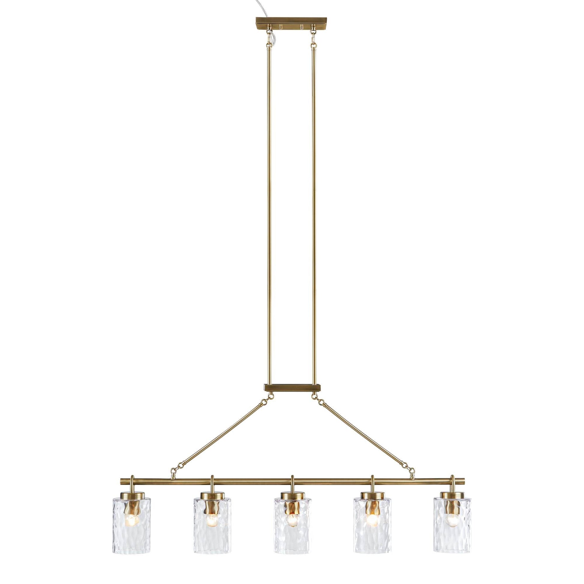 5-Light Linear Chandelier – Textured Glass Shades & Antique Brass | Dining Room & Kitchen Island
