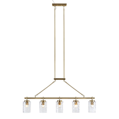 5-Light Linear Chandelier – Textured Glass Shades & Antique Brass | Dining Room & Kitchen Island