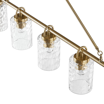 5-Light Linear Chandelier – Textured Glass Shades & Antique Brass | Dining Room & Kitchen Island