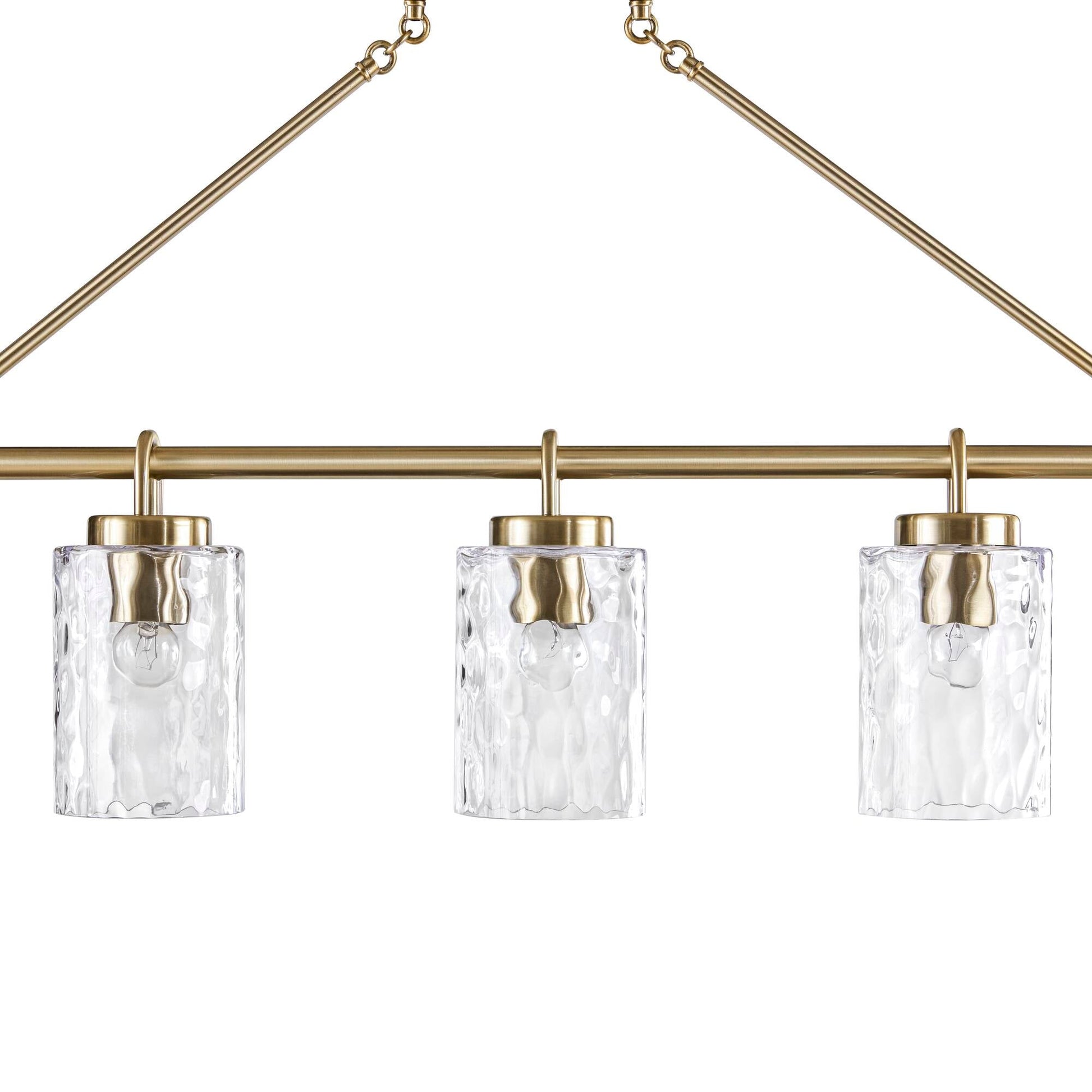 5-Light Linear Chandelier – Textured Glass Shades & Antique Brass | Dining Room & Kitchen Island