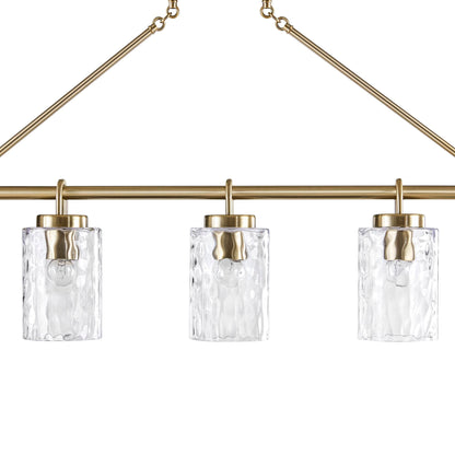 5-Light Linear Chandelier – Textured Glass Shades & Antique Brass | Dining Room & Kitchen Island