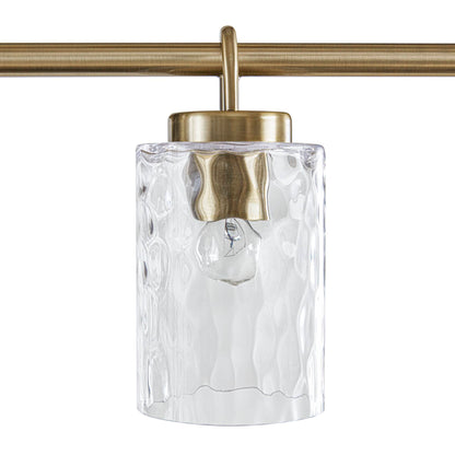 5-Light Linear Chandelier – Textured Glass Shades & Antique Brass | Dining Room & Kitchen Island