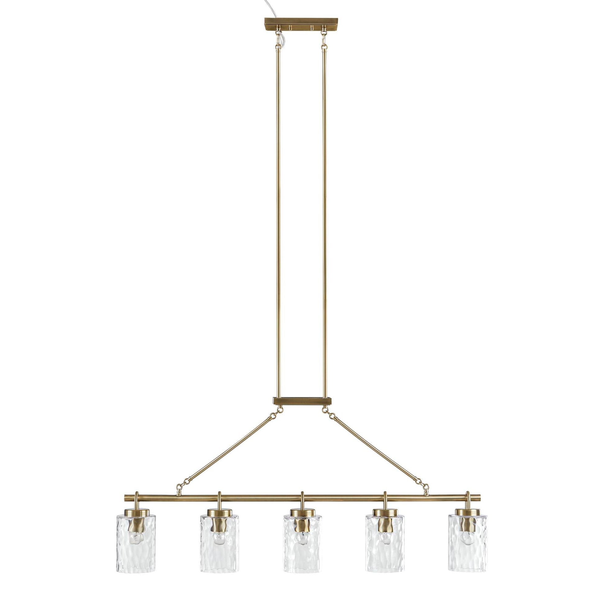 5-Light Linear Chandelier – Textured Glass Shades & Antique Brass | Dining Room & Kitchen Island