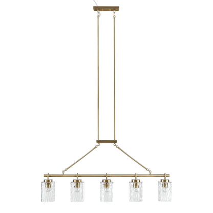 5-Light Linear Chandelier – Textured Glass Shades & Antique Brass | Dining Room & Kitchen Island