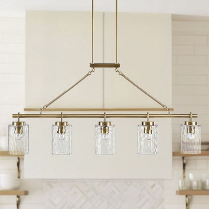 5-Light Linear Chandelier – Textured Glass Shades & Antique Brass | Dining Room & Kitchen Island