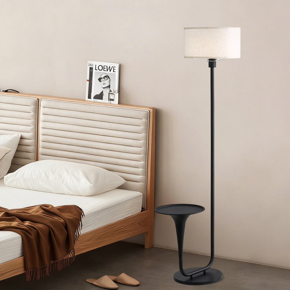 Dimmable Floor Lamp with Side Table | 57.5" Vintage Standing Light, Foot Switch & Bulb Included