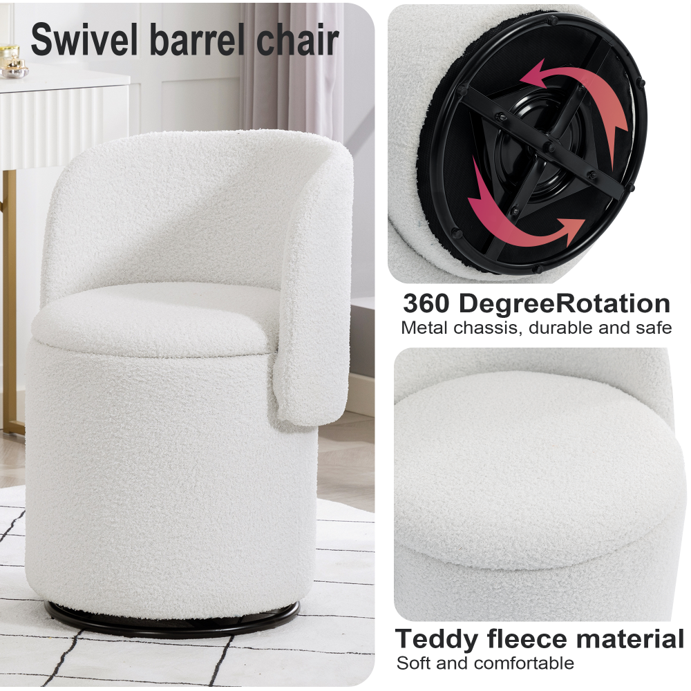 Upholstered Barrel Chair with Storage | 360° Swivel Vanity & Dining Seat, Free Cat Bed Included