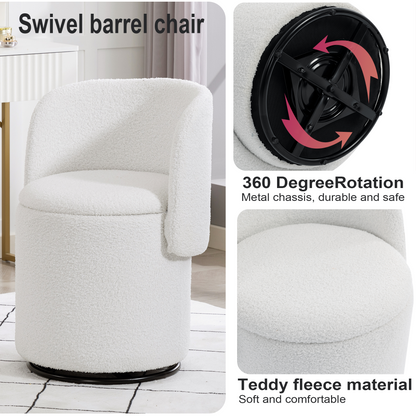 Upholstered Barrel Chair with Storage | 360° Swivel Vanity & Dining Seat, Free Cat Bed Included