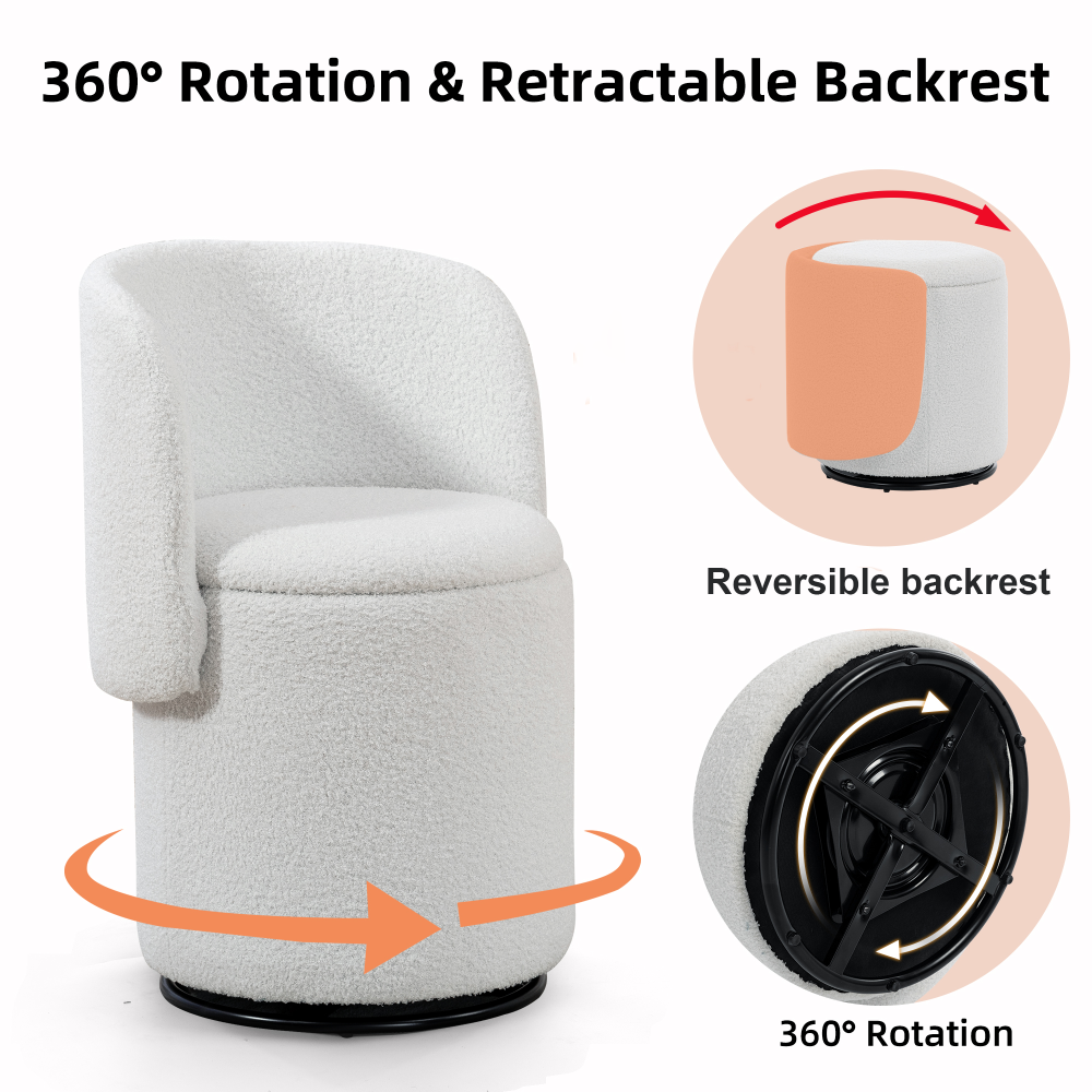 Upholstered Barrel Chair with Storage | 360° Swivel Vanity & Dining Seat, Free Cat Bed Included