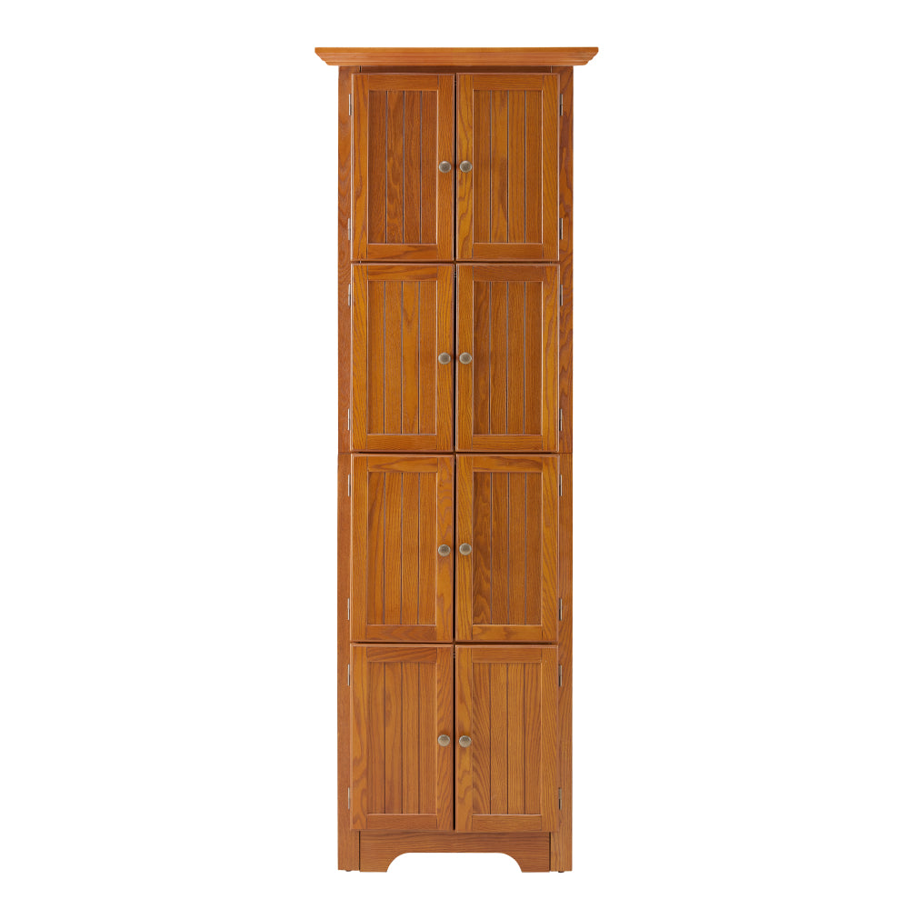 72" Corner Kitchen Pantry Cabinet | 4-Tier Tall Storage with 8 Doors & Shelves — Farmhouse Oak