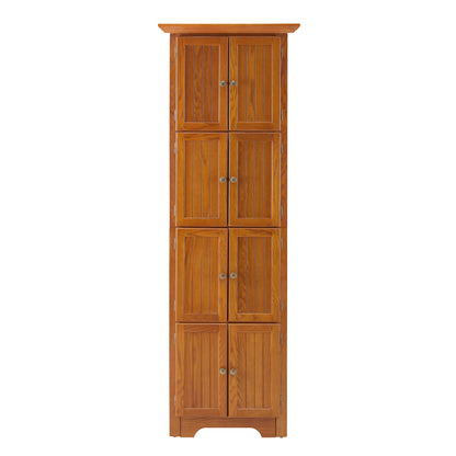 72" Corner Kitchen Pantry Cabinet | 4-Tier Tall Storage with 8 Doors & Shelves — Farmhouse Oak