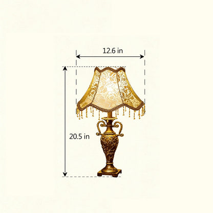 Antique Brass Table Lamp – Floral Fabric Drum Shade, Classic Bedside Night Light