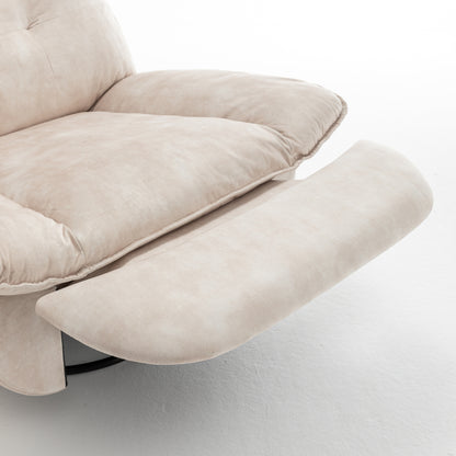 Ivory Gold-Stamped Velvet Recliner – Swivel Glider, 150° Recline & Detachable Phone Holder