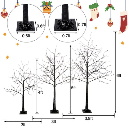 Black Halloween Christmas Tree Set | 3-Pack 4FT + 5FT + 6FT with 216 Purple LED Lights — Adjustable Branches for Spooky Holiday Decor