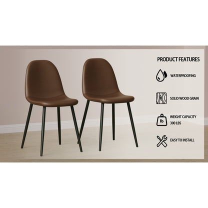 Mid-Century Dining Chairs Set of 4 | Spoon-Back Upholstered Seats & Black Metal Legs — Brown / Grey