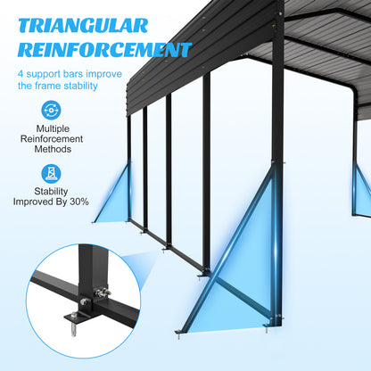 13×20 FT Metal Carport | Heavy-Duty Galvanized Steel Hardtop with Triangle Reinforced Frame & 4 Poles — All-Weather Vehicle & Outdoor Storage Shelter