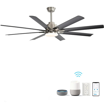 66" Smart Ceiling Fan with LED Light | 8-Blade Dimmable Fan with DC Motor, Remote, App & Voice Control — Alexa & Google Home Compatible Brushed Nickel