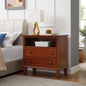 Farmhouse Nightstand with Charging Station | 2 Drawers & Open Shelf | Fluted Side Table with Solid Wood Legs Walnut