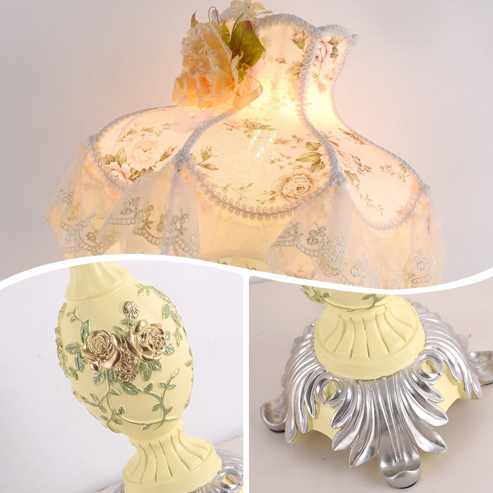 Victorian Pink & Ivory Table Lamp – Lace Pleated Shade & Beaded Fringe, Princess Bedside Night Light