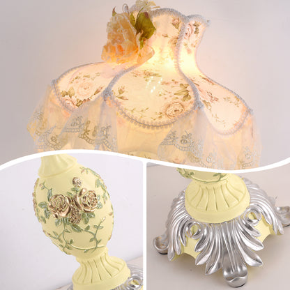 Victorian Pink & Ivory Table Lamp – Lace Pleated Shade & Beaded Fringe, Princess Bedside Night Light