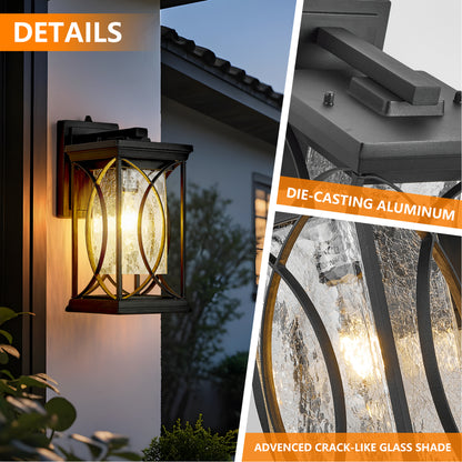 13.8" Oil-Rubbed Bronze Outdoor Wall Lantern | IP65 Waterproof Dusk-to-Dawn Sconce with Crack-Glass & Manual Override — Porch, Garage & Front Door