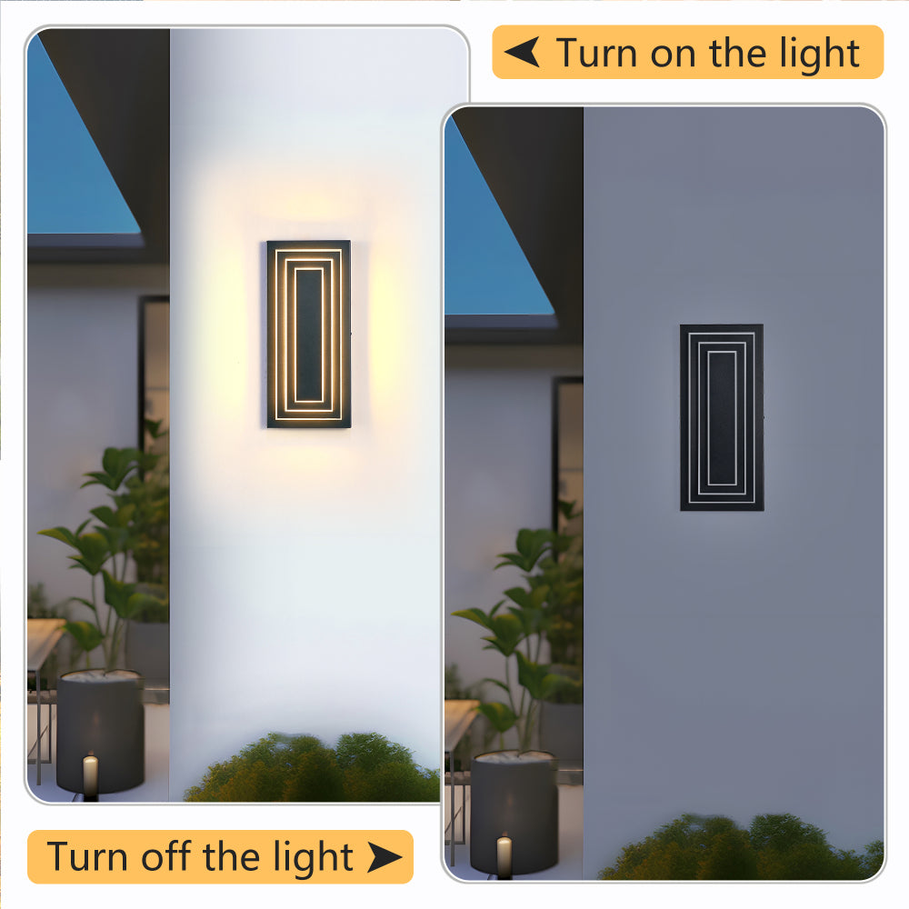 3-Tier LED Outdoor Wall Sconce | Modern Black Exterior Light with Acrylic Shade — 15.7" or 23.6", 24W Warm White, 2-Pack