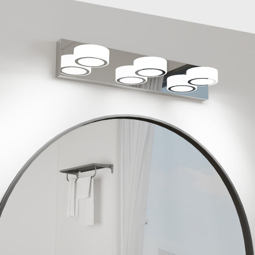 LED Vanity Light Fixture | 3/4/5/6/7-Light Chrome Bathroom Wall Sconce with 360° Rotatable Heads & Frosted Acrylic Shade — Dimmable, 36W 3-light