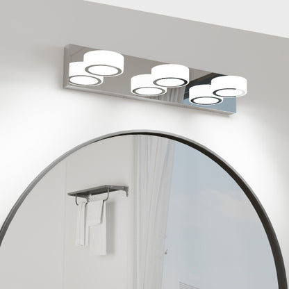 LED Vanity Light Fixture | 3/4/5/6/7-Light Chrome Bathroom Wall Sconce with 360° Rotatable Heads & Frosted Acrylic Shade — Dimmable, 36W 3-light
