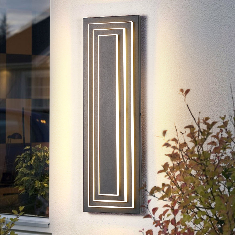 3-Tier LED Outdoor Wall Sconce | Modern Black Exterior Light with Acrylic Shade — 15.7" or 23.6", 24W Warm White, 2-Pack