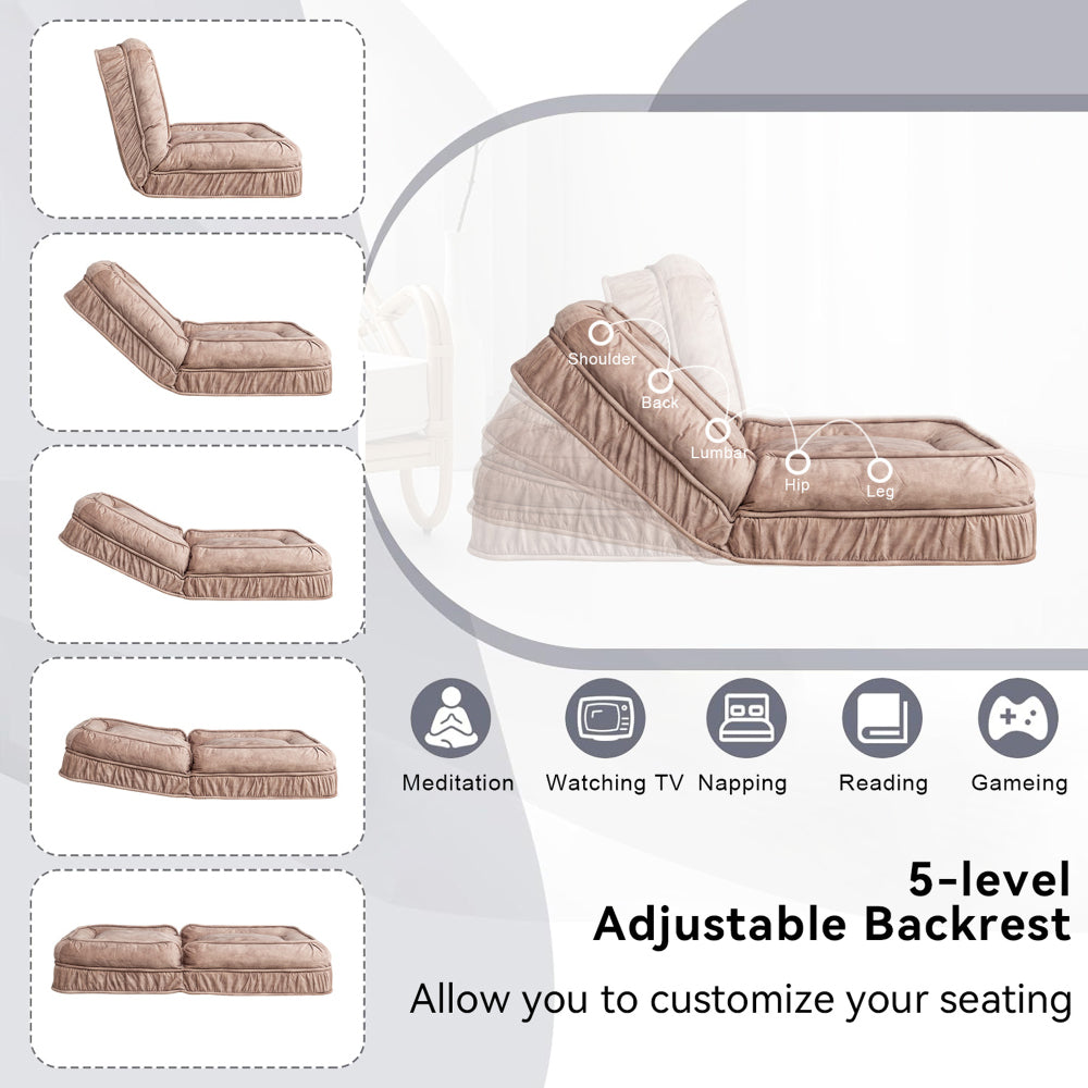 Oversized Velvet Floor Sofa Bed – 5 Adjustable Positions, Massage Pillow, 350 lb Capacity