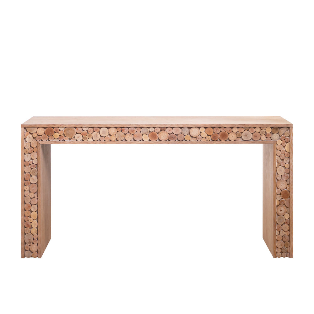 Rustic Console Table with Natural Log Accents | 62" Narrow Entryway & Sofa Table Modern Farmhouse Style
