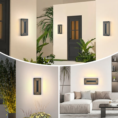 3-Tier LED Outdoor Wall Sconce | Modern Black Exterior Light with Acrylic Shade — 15.7" or 23.6", 24W Warm White, 2-Pack